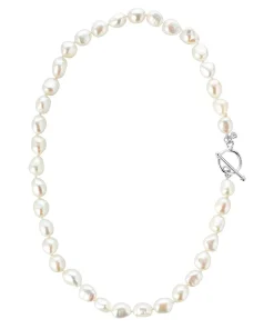 Baroque Hand Knotted Pearl Necklace Silver