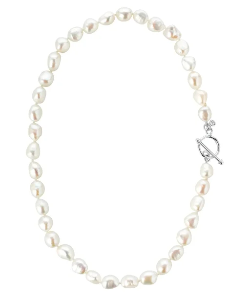 Baroque Hand Knotted Pearl Necklace Silver