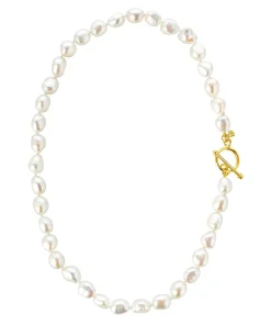 Baroque Hand Knotted Pearl Necklace Gold
