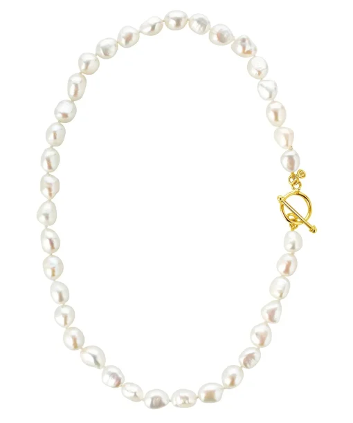 Baroque Hand Knotted Pearl Necklace Gold