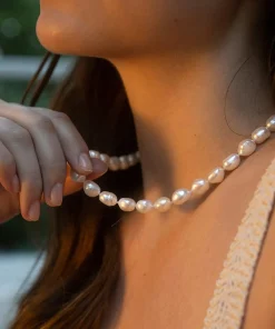 Baroque Hand Knotted Pearl Necklace Silver