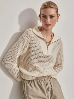 Billie Half Zip Knit Egret