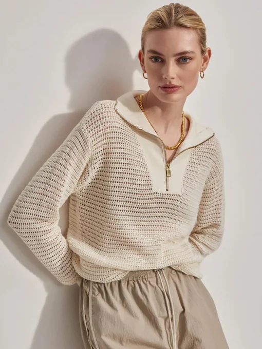 Billie Half Zip Knit Egret