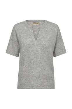 Billie Split Neck Knit Grey Melange