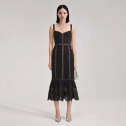 Black Cord Lace Midi Dress
