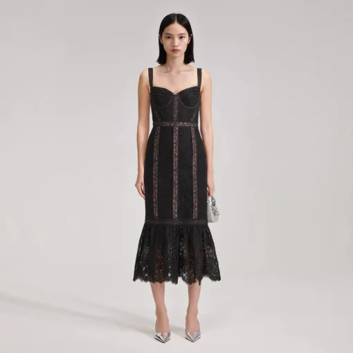 Black Cord Lace Midi Dress