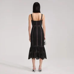 Black Cord Lace Midi Dress
