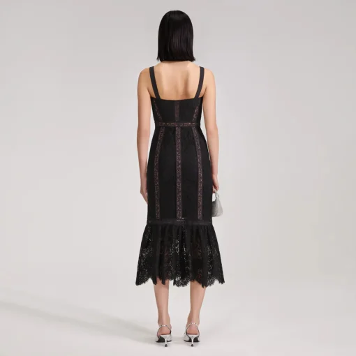 Black Cord Lace Midi Dress