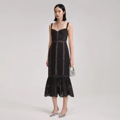 Black Cord Lace Midi Dress