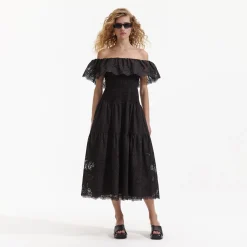 Black Cotton Midi Dress