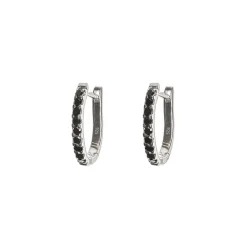 Black Diamond & Silver Huggie Hoops