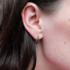 Black Diamond & Silver Huggie Hoops
