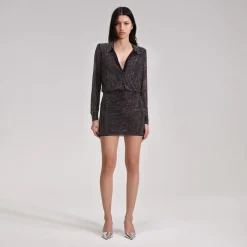 Black Rhinestone Mini Shirt Dress