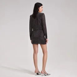 Black Rhinestone Mini Shirt Dress