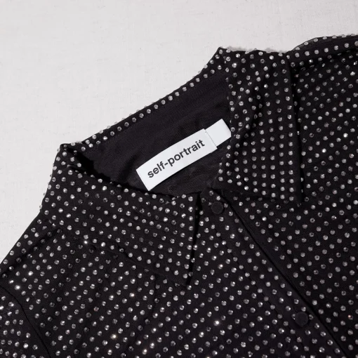 Black Rhinestone Mini Shirt Dress