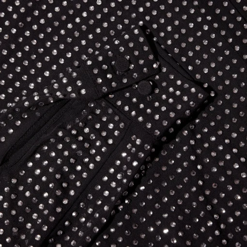 Black Rhinestone Mini Shirt Dress