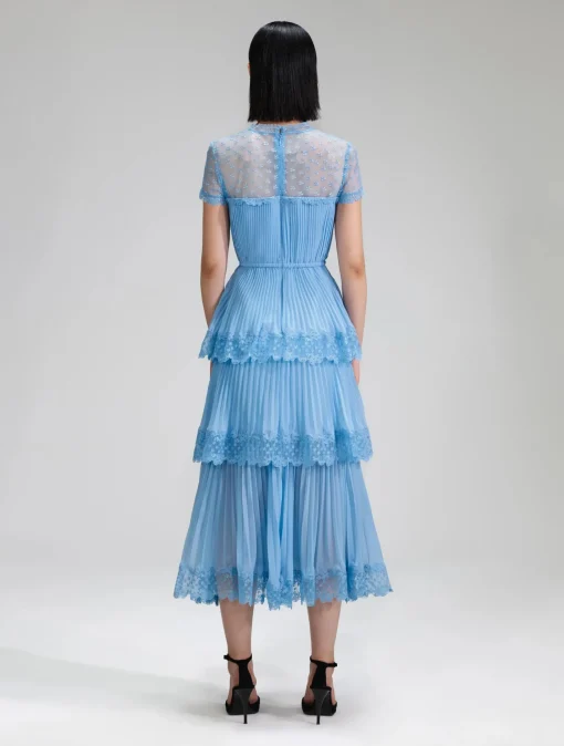 Blue Chiffon Tiered V Neck Dress