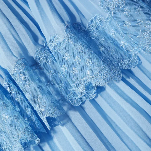 Blue Chiffon Tiered V Neck Dress