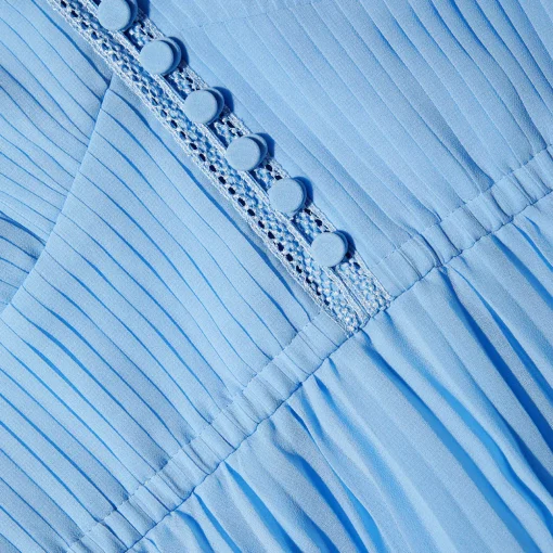 Blue Chiffon Tiered V Neck Dress