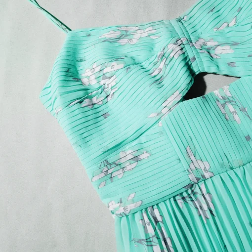 Blue Floral Tiered Chiffon Midi Dress