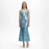 Blue Sequin V-Neck Maxi Dress