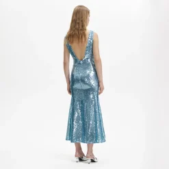 Blue Sequin V-Neck Maxi Dress