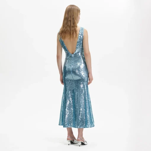 Blue Sequin V-Neck Maxi Dress