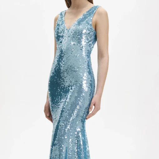 Blue Sequin V-Neck Maxi Dress