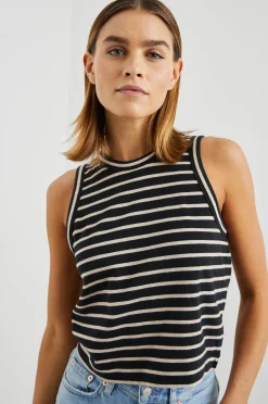 Boxy Tank Black Ivory Stripe