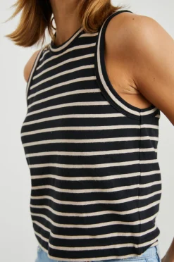 Boxy Tank Black Ivory Stripe