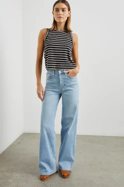 Boxy Tank Black Ivory Stripe