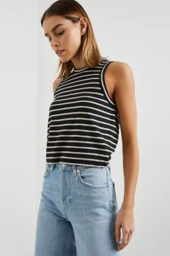 Boxy Tank Black Ivory Stripe