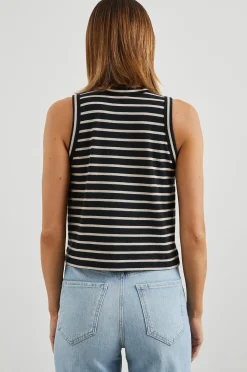 Boxy Tank Black Ivory Stripe