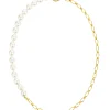City Pearl and Gold Chain Necklace Gold