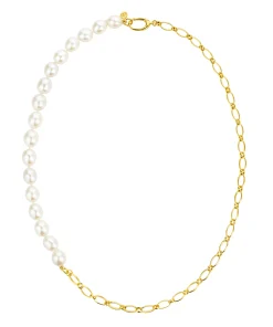 City Pearl and Gold Chain Necklace Gold