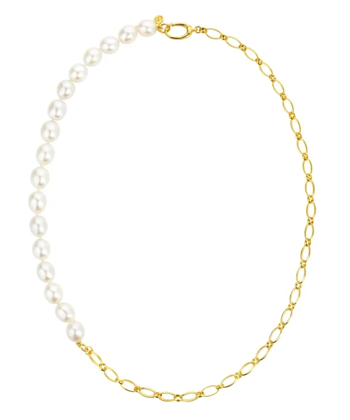 City Pearl and Gold Chain Necklace Gold