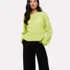 Clare Open Pointelle Crew Lime