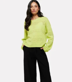 Clare Open Pointelle Crew Lime