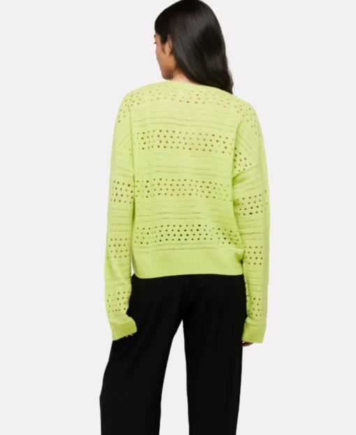 Clare Open Pointelle Crew Lime