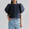 Cleo Puff Sleeve Top Dark Blue