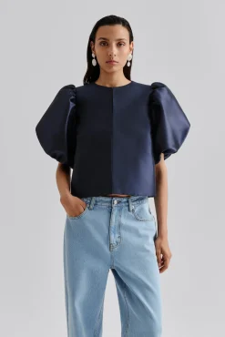 Cleo Puff Sleeve Top Dark Blue
