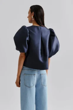 Cleo Puff Sleeve Top Dark Blue