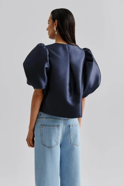 Cleo Puff Sleeve Top Dark Blue