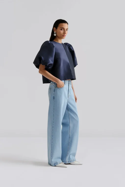 Cleo Puff Sleeve Top Dark Blue