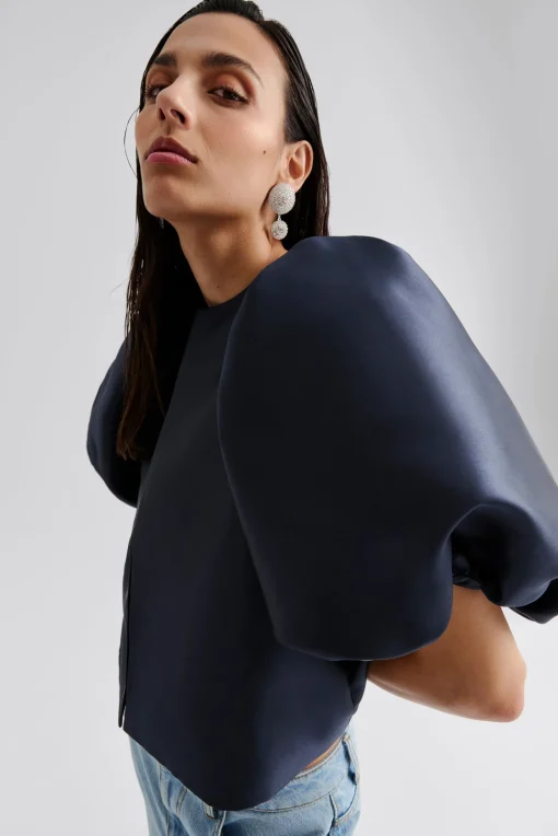Cleo Puff Sleeve Top Dark Blue