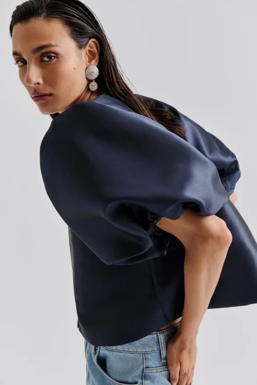 Cleo Puff Sleeve Top Dark Blue