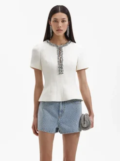 Cream Crepe Embellished Top