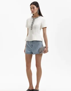 Cream Crepe Embellished Top
