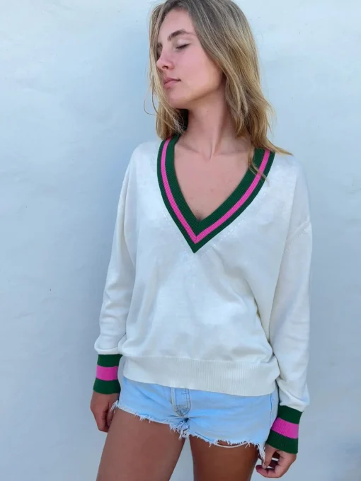 Cricket Jumper Cream/Green/Pink