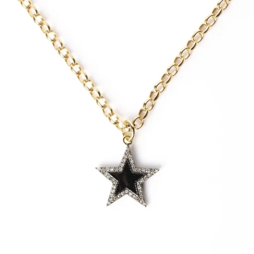 Diamond & Black Enamel Chunky Star Necklace